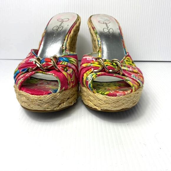 Womens Jessica Simpson Gains Platform Espadrille Wedges Floral Peep Toe Pink 8.5 - Picture 4 of 8